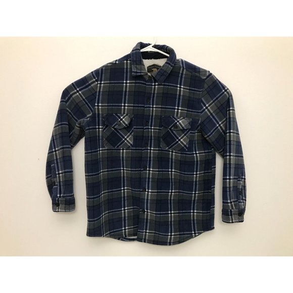 Freedom Foundry Warm Soft Mens L Blue Green Plaid Button Down Fleece Sweater *12 - Picture 1 of 4